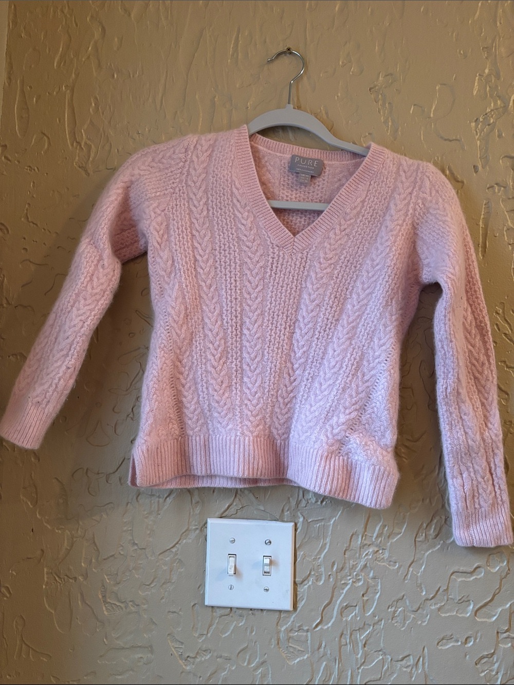 Pure Collection Baby Pink Cable V-Neck Sweater - 100% Cashmere